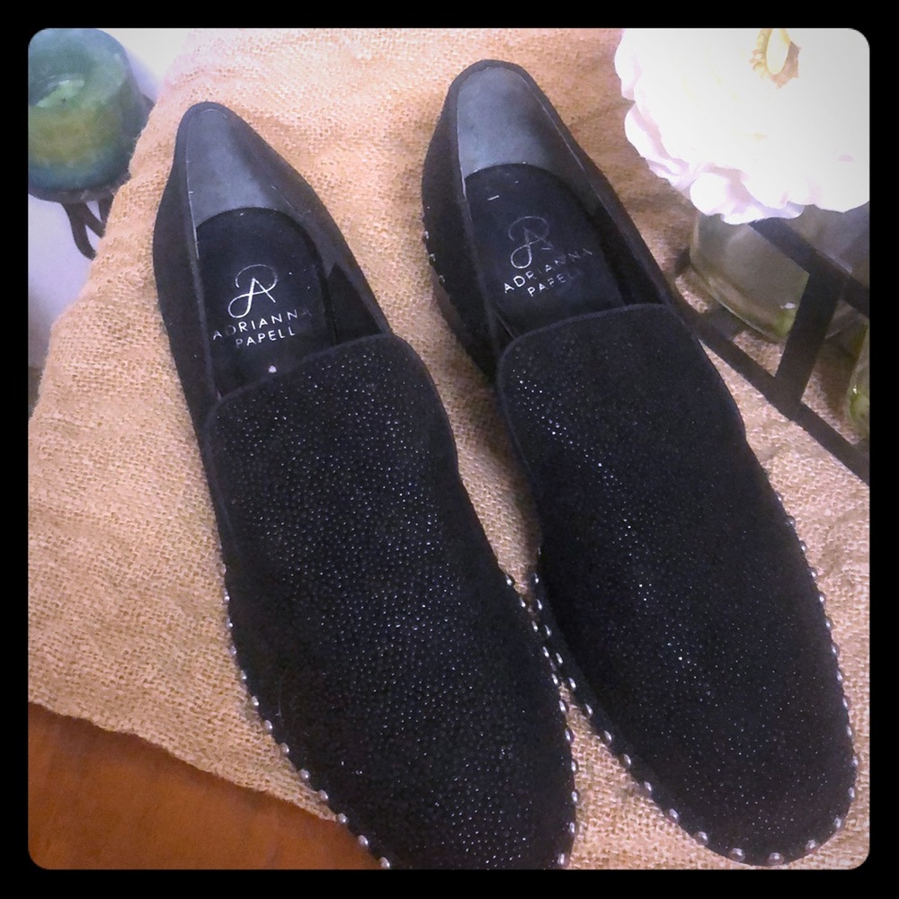 Adrianna papell black studded loafers like new